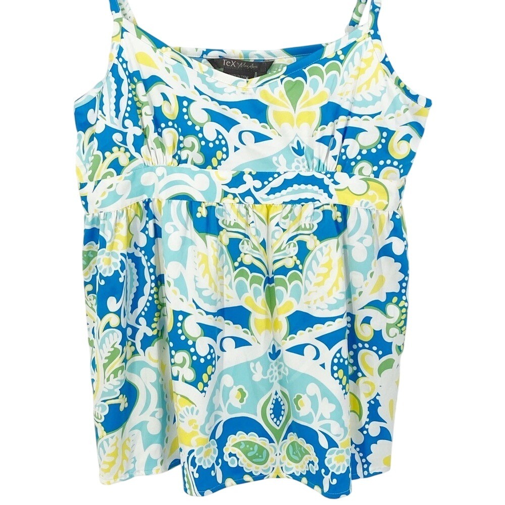 Tex by Max Azria Women‎ Blue Green Paisley Empire Waist Cami Top F178509 M